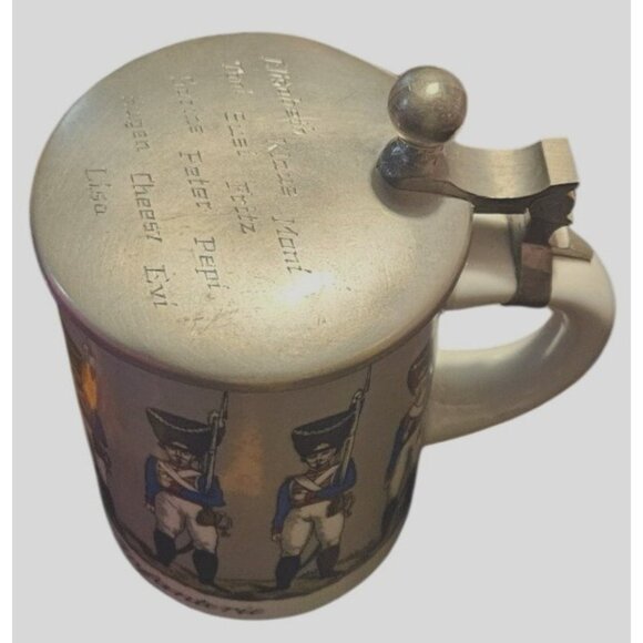 VINTAGE GERMAN LIDDED GLAZED POTTERY STEIN * ROYAL BAVARIAN INFANTRY * apx 9" - Picture 4 of 15